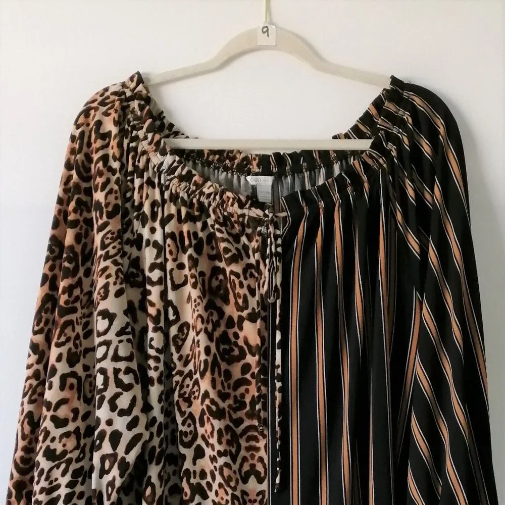 Cato Womens Brown Off The Shoulder Striped Animal Print Blouse Top Size 22W/24W - Picture 2 of 7